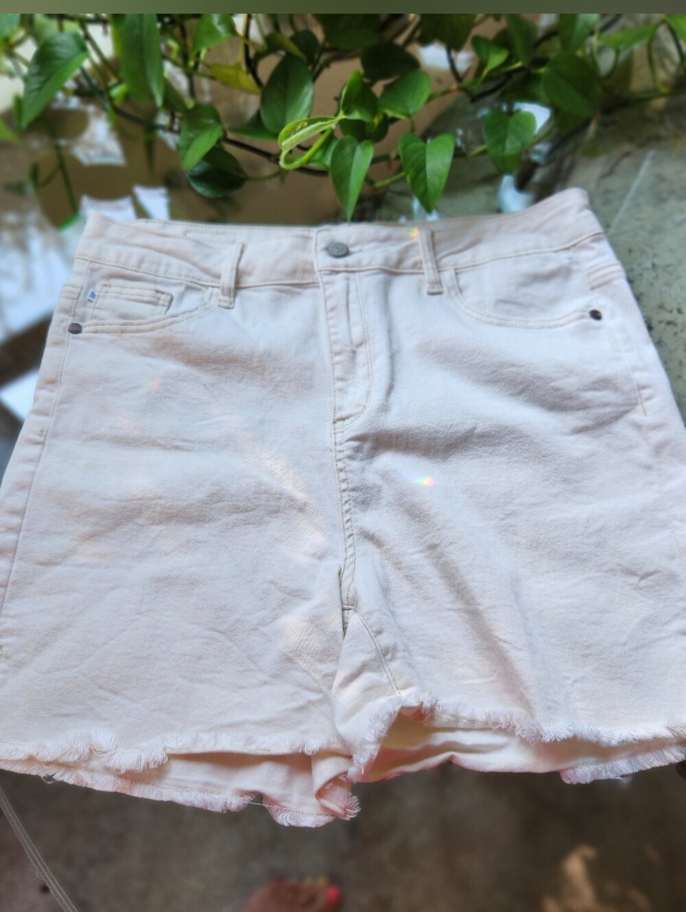 Judy Blue Bone Cream Denim Shorts Raw Fray Hem High Rise Side Slit Stretch XL